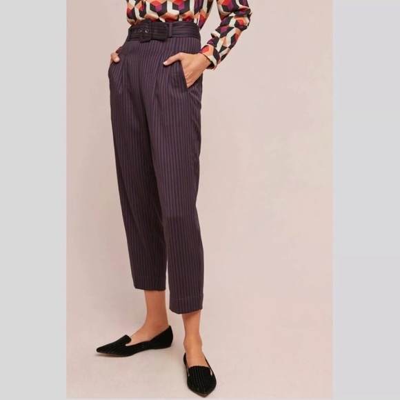 Cartonnier By Anthropologie Red and Navy Striped Trousers, Women Size 10 - Picture 2 of 10
